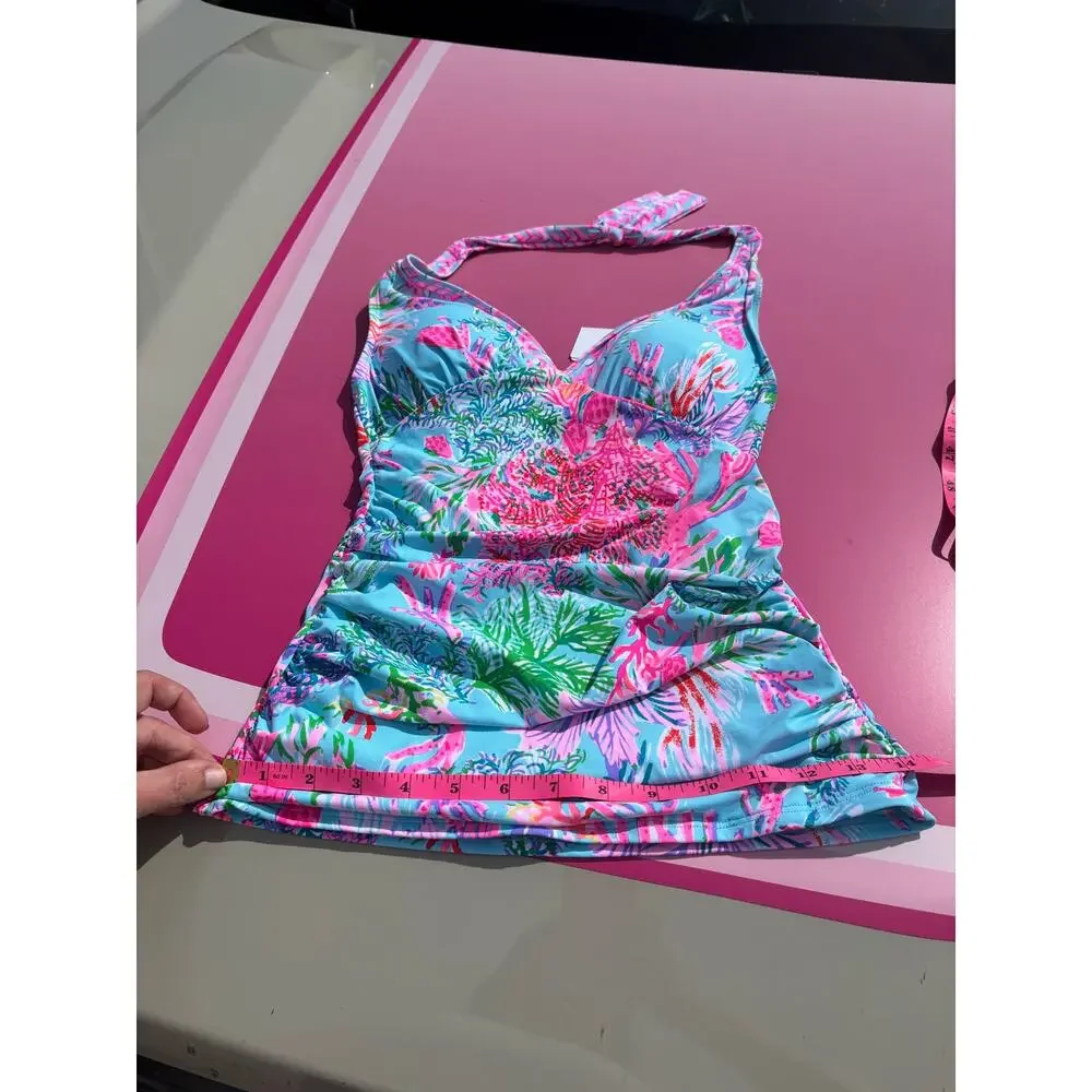 NEW Lilly Pulitzer Bliss Halter Tankini Top Celestial Blue Cay to Heart Sz 0 NWT